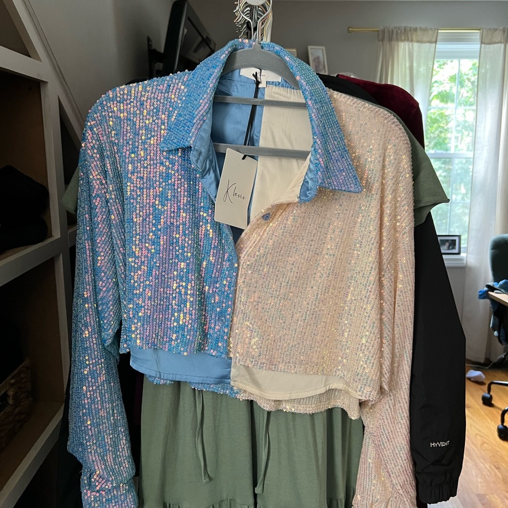 Sequin Jacket - Blue and Cream
